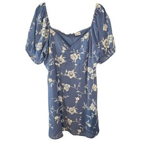 Arula Blue Floral Embroidered Puff Sleeve Sweetheart Dress BE53295-X Womens A 1X